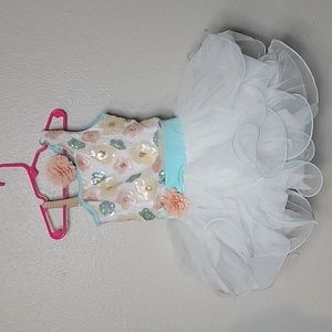 Girls Revolution Ballet Tutu White w/ Sequin Flowers